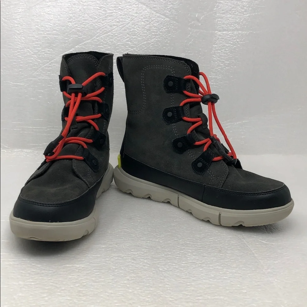 Sorel Kids Explorer Boots Red Lace Gray Suede Winter Outdoor Snow Size 6 Unisex